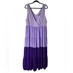 Eloquii Elements Maxi Dress Women’s Plus 18 Purple Colorblock Tiered Boho Beach